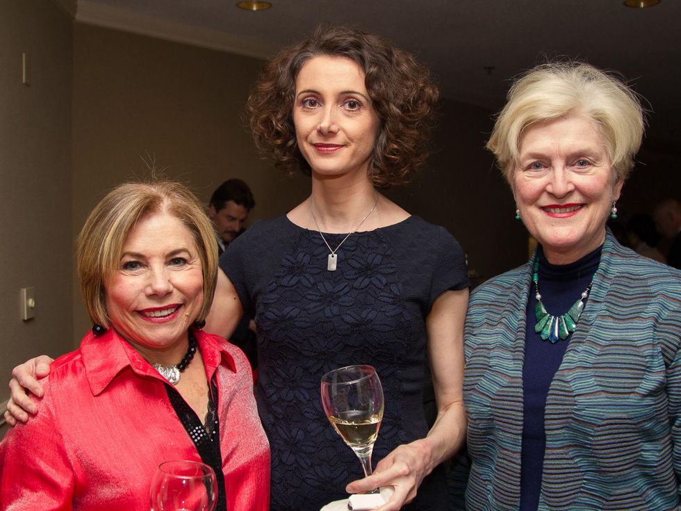 0273 Bobbie Newman, from left, Lucile Agaisse and Deirdre Spann at Houston Friends of Chamber Music Red Violin event March 2014