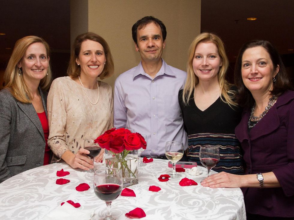 0289 Polly Schott, from left, Jennifer Macia, Vytas and Elaine Petrulis and Kelly Fischer at Houston Friends of Chamber Music Red Violin event March 2014