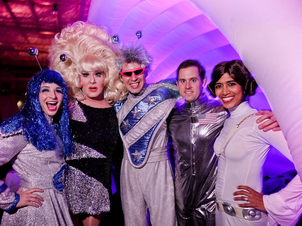 091 Sally Kolenda, from left, Luis Elizondo-Thomson D.J. Lady Bunny and Chris and Divya Brown at the Fresh Arts Space Ball March 2014