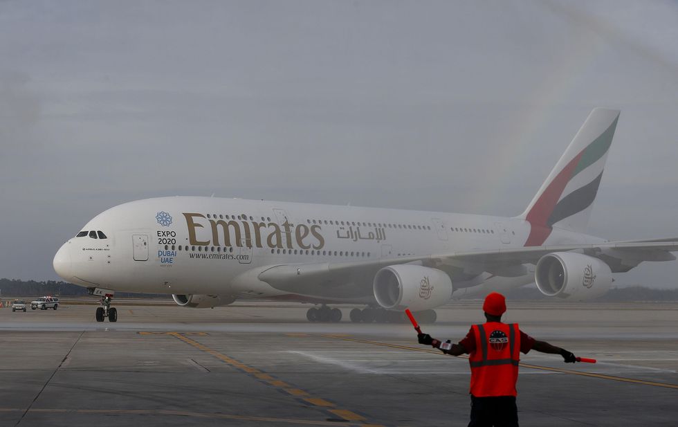 1 Emirates\u2019 inaugural A380 flight to George Bush Intercontinental Airport touches down on Wednesday, Dec. 3, 2014, in Houston