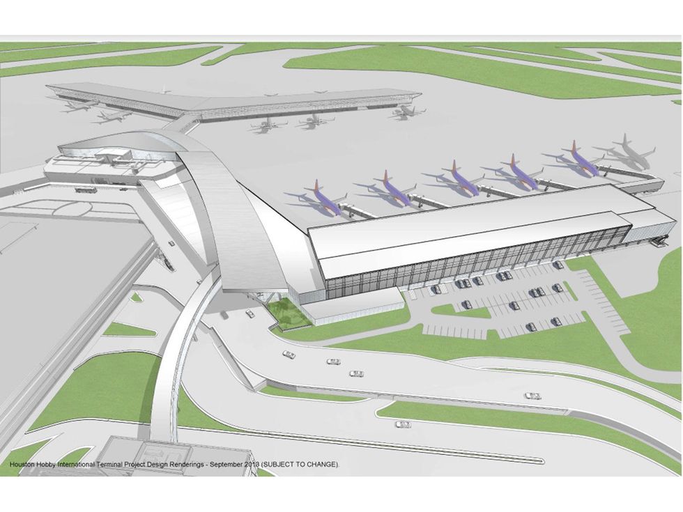 1 Hobby Airport terminal design rendering aerial overall