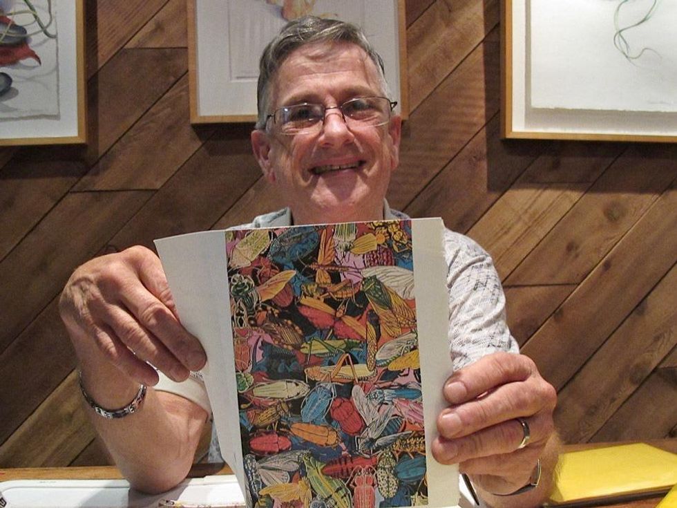 1, Katie Oxford, Stephen Humble, February 2013, Stephen Humble and one of his cards called \u201cBug Rug.\u201d