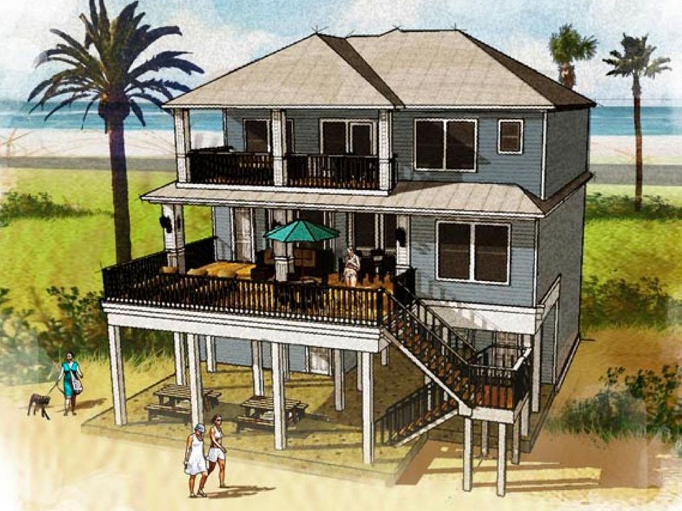 1 Seahorse Beach Club Galveston rendering back of house