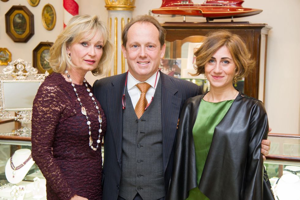 10 Cathy Borlenghi, from left, Franco Valobra and Antonella Aquilino at the Mrs. B Jewelry Launch at Valobra November 2013