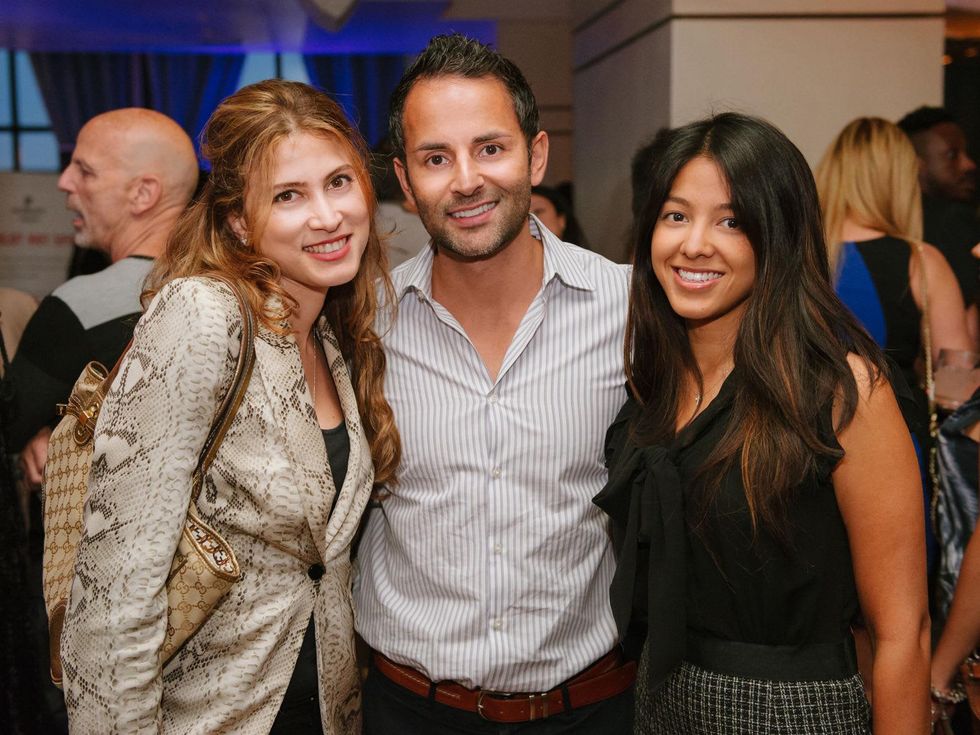 10 Giselle Aboud, from left, Dave Duggal and Annaliese Lee Seyon at the CultureMap Social at Saint Genevieve October 2013