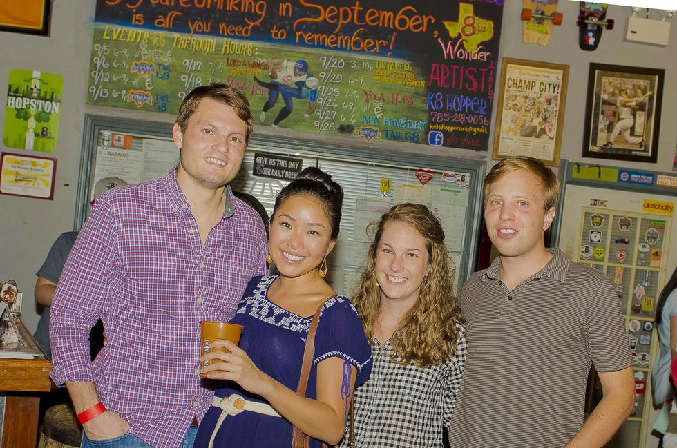 10 Samuel Belmar, from left, My Tran, Taylor Higgins and Hutton Hinson at the Bear Bryant Awards young professionals party October 2014