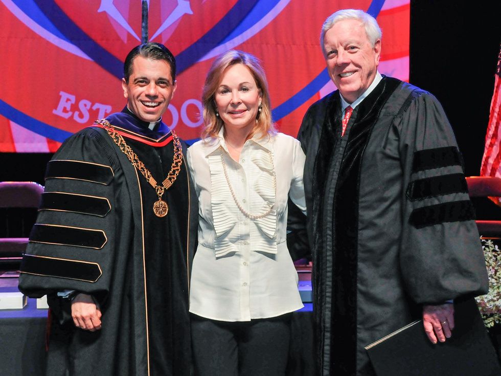 1010 Cristo Rey Jesuit graduation June 2013 Father T.J. Martinez, Nancy Kinder, Rich Kinder