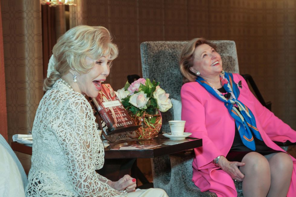 11 0569 Joanne King Herring, left, and Barbara Taylor Bradford at the Women's Home tea April 2015