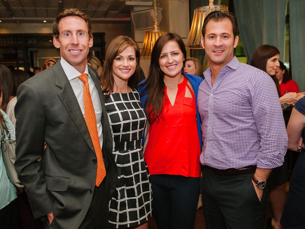 11 Schuyler Evans, from left, Susan Dowdy, Maigen Sawyer and Sergio Marazita at the CultureMap Social at Saint Genevieve October 2013