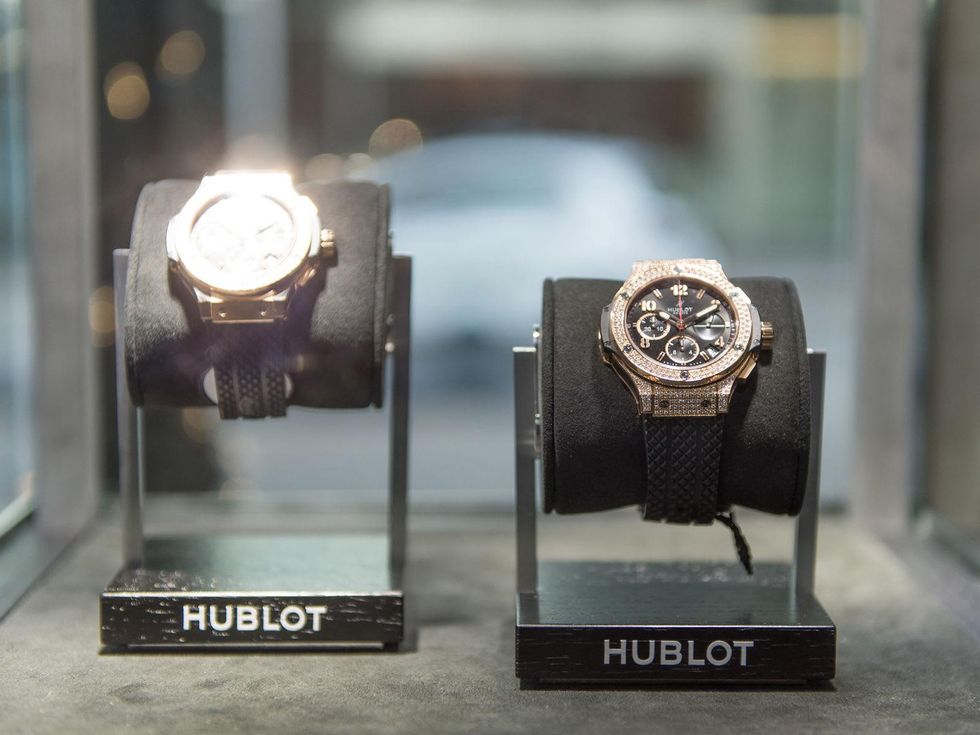 12 Hublot watches on display at the Hublot dinner party at Tony's October 2013