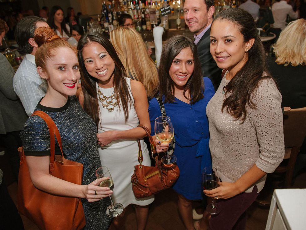 13 Courtney Pearce, from left, Arin Marx, Alayna Pagnani-Gendron and Yasmin Margolis at the CultureMap Social at Saint Genevieve October 2013