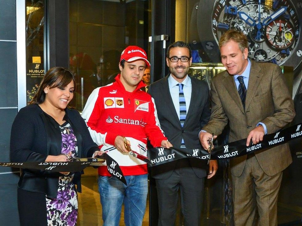 13 Isabel Sorum, Felipe Massa, Jean-Froncouis Sberro, CFO HUBLOT, Giancarlo Orlando, VP of HUBLOT Joint Venture