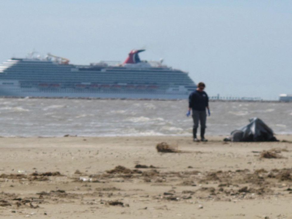 13. Katie Oxford Galveston oil spill March 2014 Dead dolphin. Carnival Magic leaving Galveston Bay