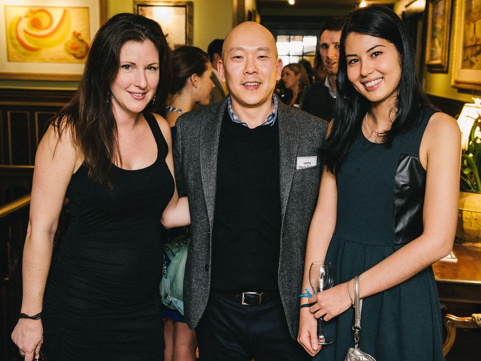 13 Morgan Lynn Razi, from left, Jason Fang and Sofia Medeiros at the CultureMap Social at La Colombe d'Or February 2014