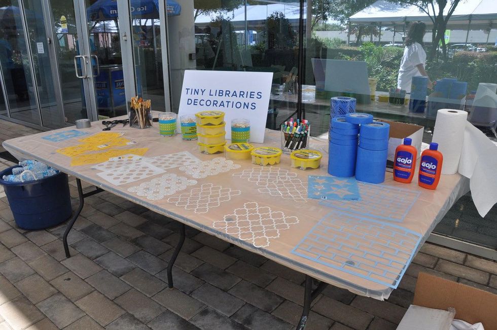 13 The decorations table. at young professionals build Tiny Libraries September 2014