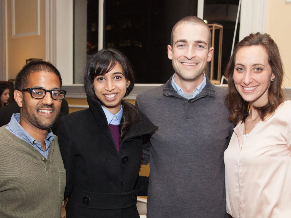 13 Vikas Sathanis, from left, Asha Gandhi, Dave Morris and Laura Menges at the Preservation Houston Pier & Beam event February 2014