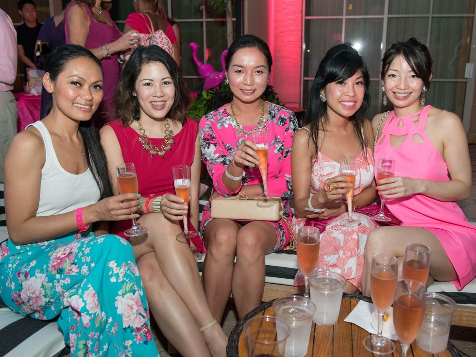 14 Kim Muong, from left, Victoria McCaffety, Cindy Nguyen, Therese Hoang and Glory Chi at the Pink Party at Hotel ZaZa July 2014