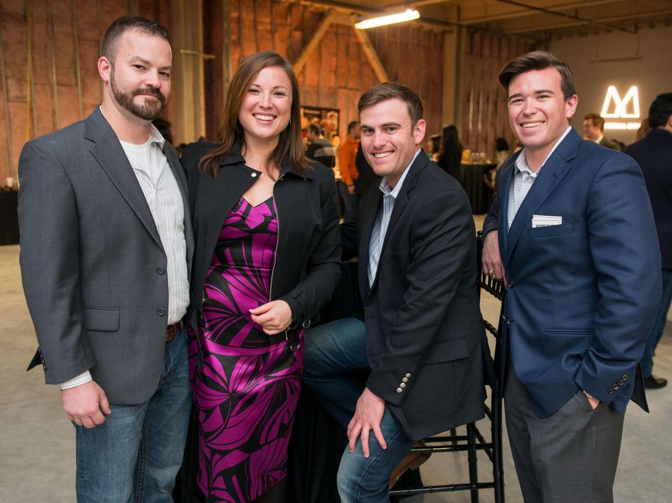 14 Mike Olive, from left, Heather Amos, Jason Johnson and Christian Johnson at the CultureMap Social at Gateway November 2014