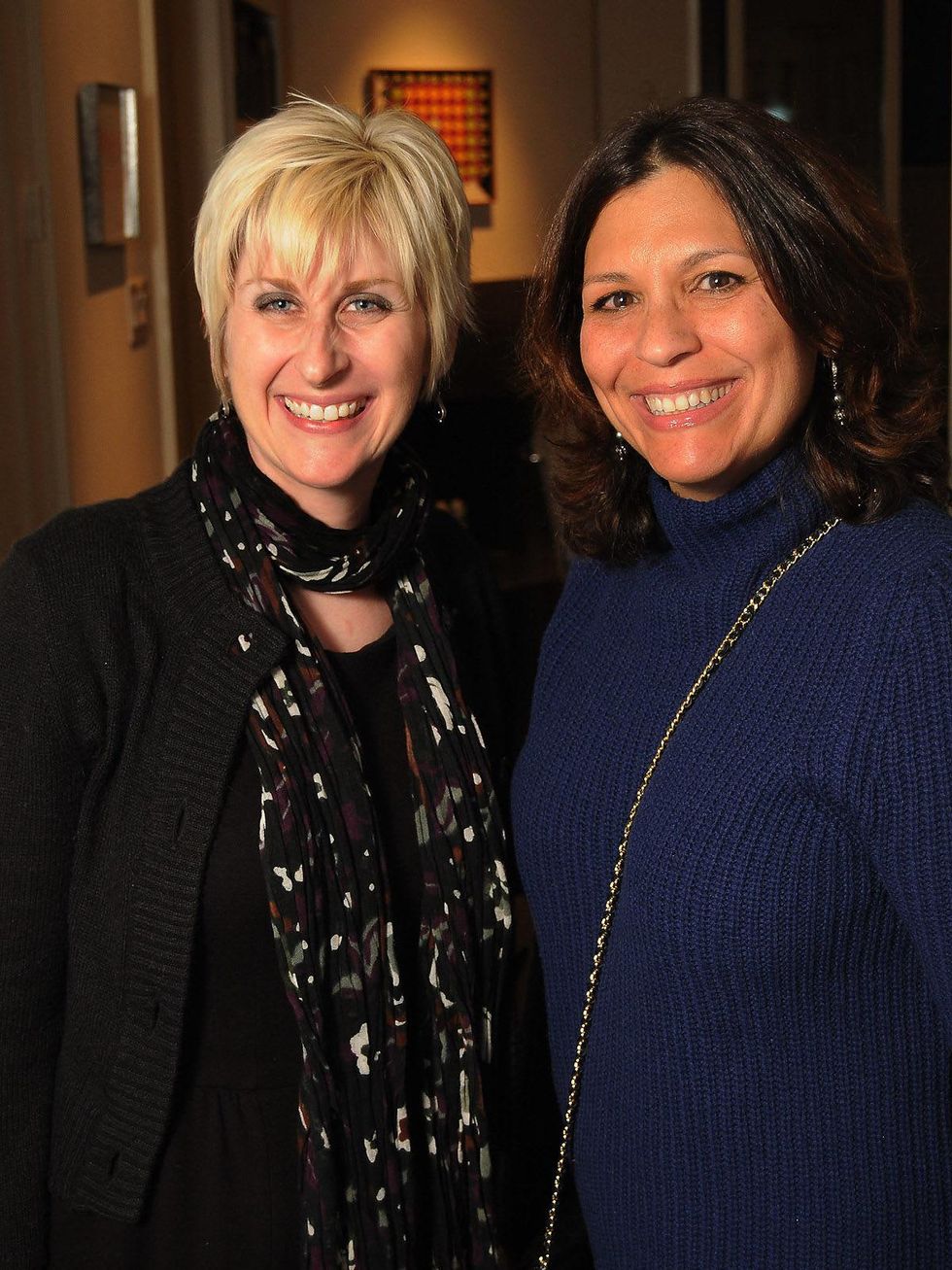 14 Nicole Longnecker, left, and Mae Levitanat the Art Circle launch October 2013