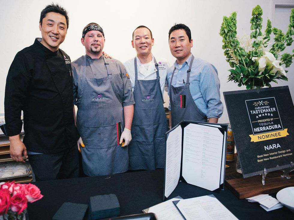 15 Donald Chang, from left, Brian Ottman, Peter Kim and Shawn Pyon at CultureMap's 2014 Tastemakers Awards May 2014