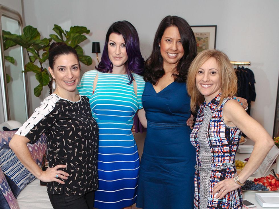 16 Candace Thomas, from left, Magen Pastor, Anika Jackson and Dena Winkler at the Julie Rhodes Fashion & Home Nonoo trunk show for Houston Children Give Back January 2014