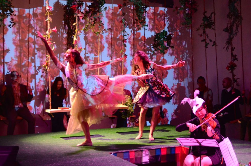 16 Frame Dancers Jacquelyne Jay Boe, left, and Danielle Gonzaba at the DiverseWorks Fashion Fete November 2014