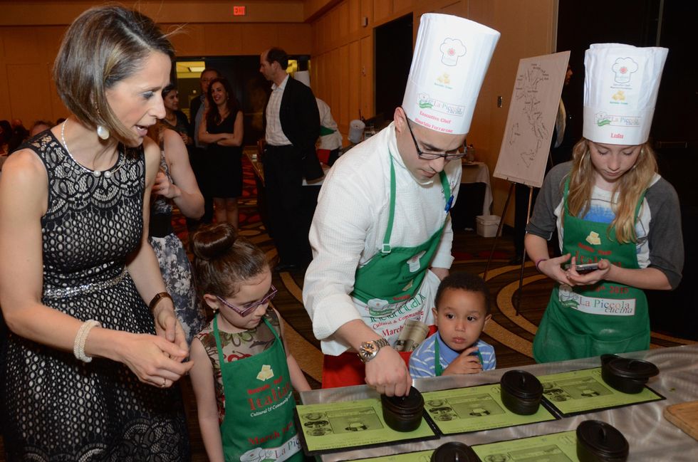 161 From left Tiziana Triolo Director of Programs and Marketing of the Italian Cultural & Community Center, Domenica Sepe, Executive Chef Maurizio Ferrarese , Emilio Fronza and Ludovica Duchini at Tutti ai Fornelli de La Piccola Cucina March 2015