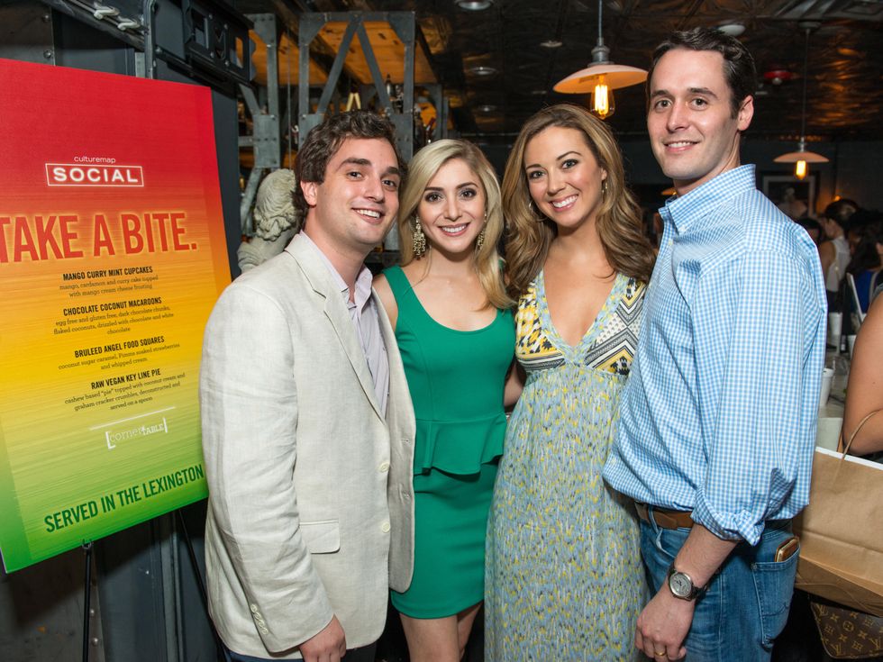 17 Nik Kapetanakos, from left, Kelcy Mayell and Katy and Mat Ellis at the CultureMap Summer Social July 2014
