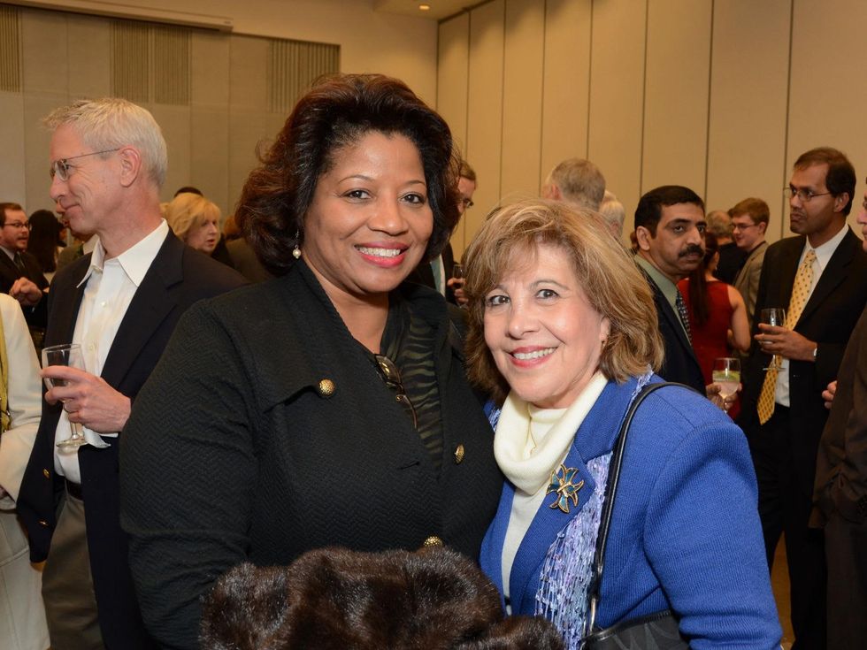 17 Rhonda Arnold, left, and Helen Cavazos at the mayoral inauguration reception at the Houston Food Bank January 2014