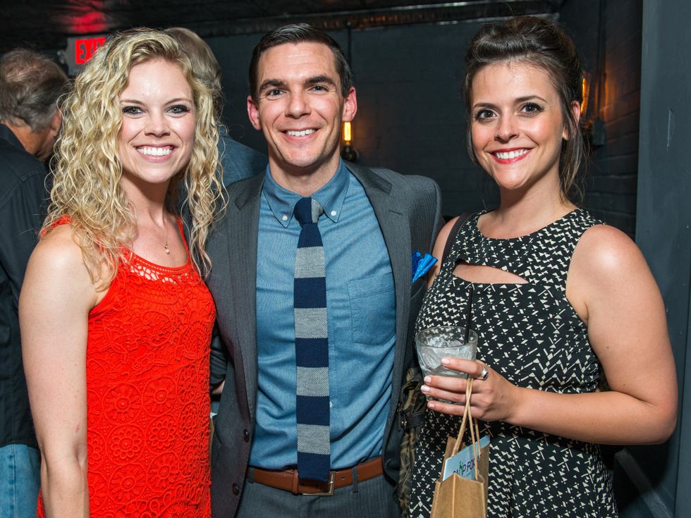 18 Aimee Finnorer, from left, Tim Southerland and Ashley McCown at the CultureMap Summer Social July 2014