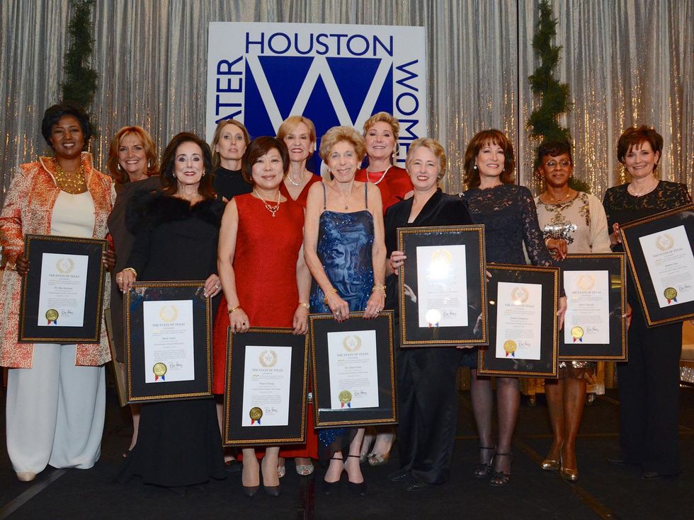 191 Dr. Mae Jemison, from left, Shara Fryer, Betty J. Tutor, Kathy Lehne, Dr. Nancy Chang, Sue Burnett, Dr. Ellen Gritz, Carol Linn, Mayor Annise Parker, Janiece Longoria, Debra Stewart and Bobbie Nau