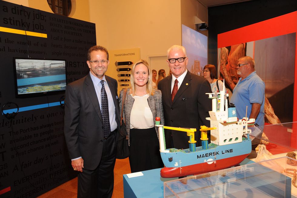 2 5466 Mike Morris, from left, Jessica Shaver and Dean Corgey at the Port of Houston library exhibition celebration September 2014