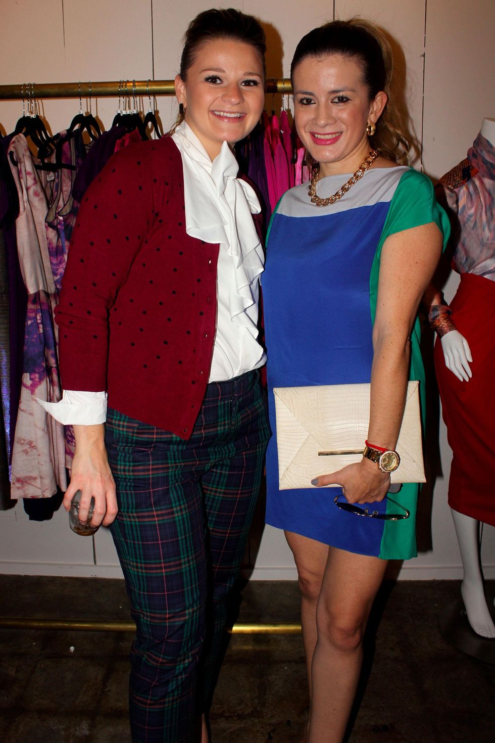2 Angel Crawford, left and Mad'moiselle Moni at the Dress for Dinner kickoff in new David Peck Showroom September 2014