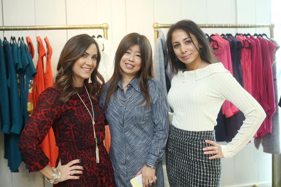 2 Courtney Zavala, from left, Rose Chen and Fatema Naqvi at the David Peck spring summer 2015 fashion show March 2015