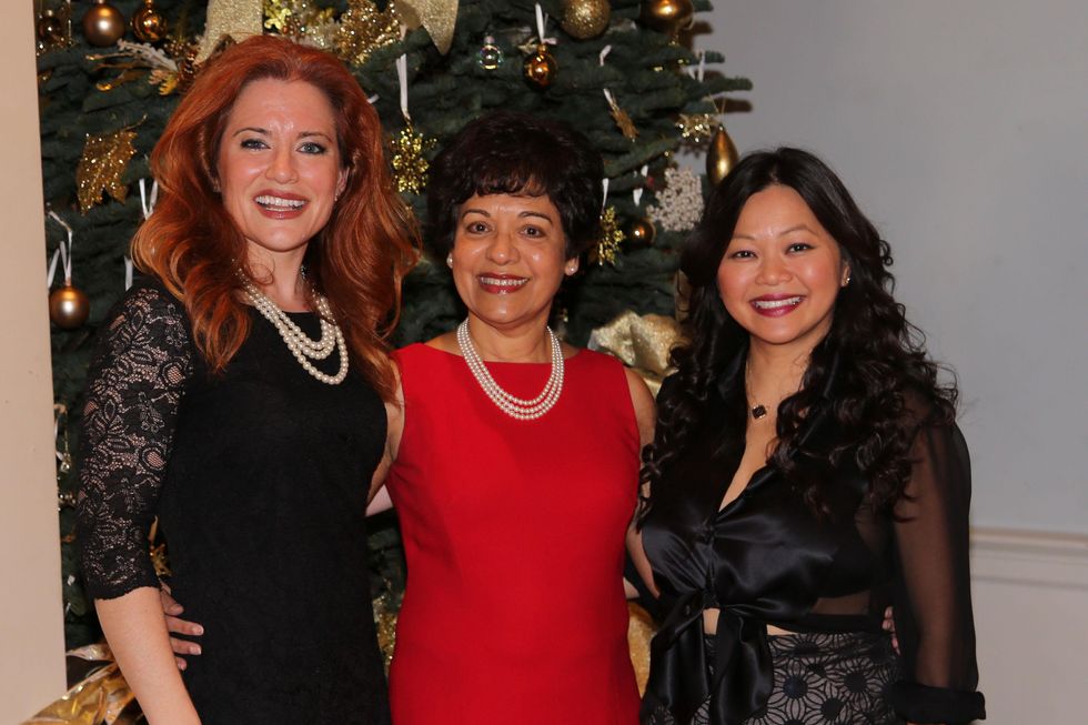 2 Ingrid Vanderveldt, from left, Marie Goradia and Chloe Dao at the Chloe Dao luncheon for Pratham December 2014