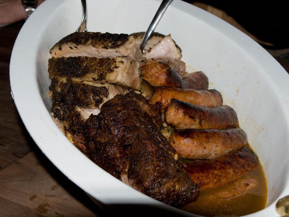 2 John Besh dinner at Underbelly November 2013 pork belly and sausage