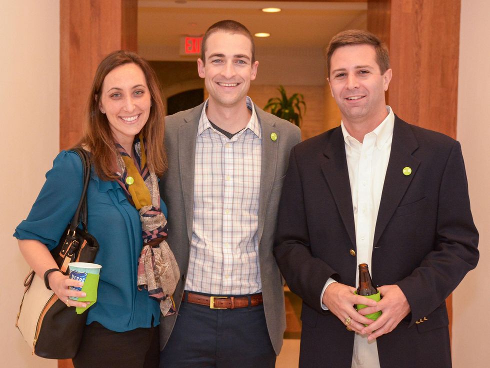20 Laura Menges, from left, Dave Morris and Ryan Price at Preservation Houston's Pier & Beam #ThrowbackThursday Party November 2014