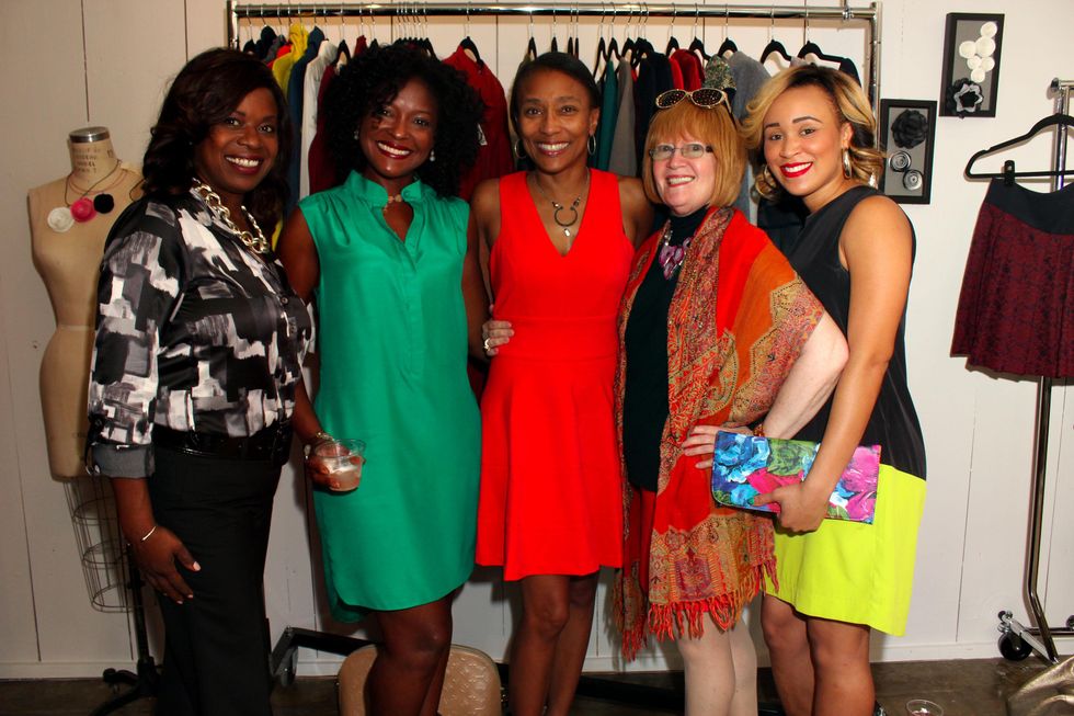 20 Sharon Sanders, from left, Linda Bell, Jackie Fair, Joann Klein and Ashlynn Sanders at the Dress for Dinner kickoff in new David Peck Showroom September 2014