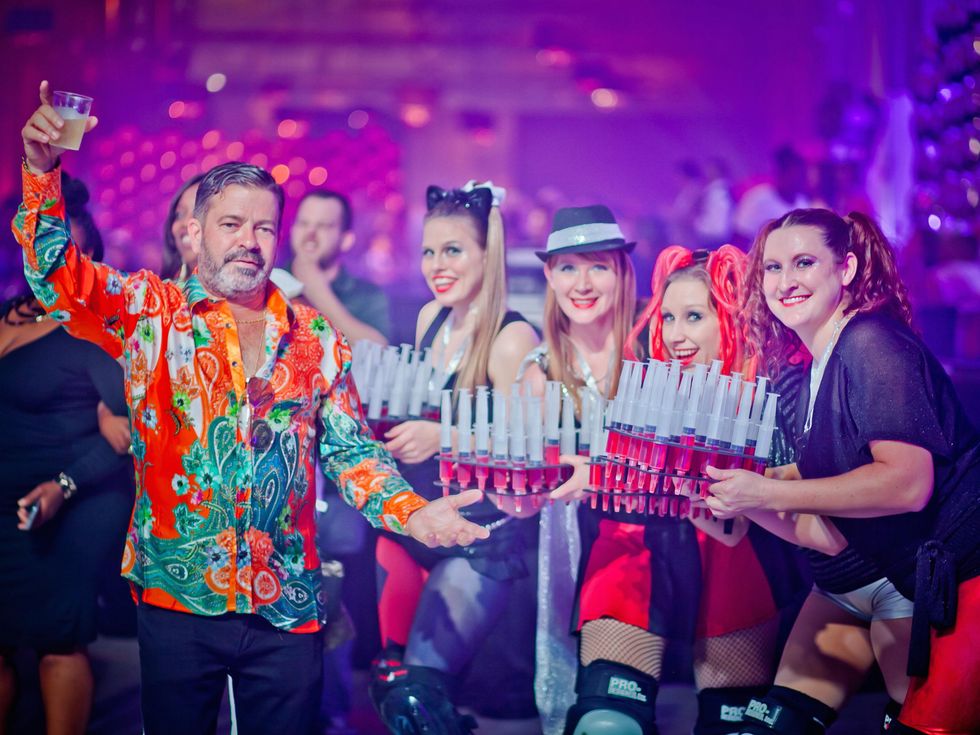 218 Jeff Gorski and party-goers at the Patient Financial Services 10th anniversary party April 2015