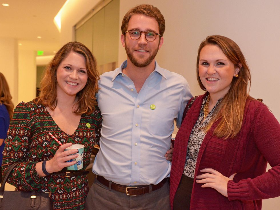 22 Madeline Mathews, from left, Hank Biddle and Courtney Blackburn at Preservation Houston's Pier & Beam #ThrowbackThursday Party November 2014