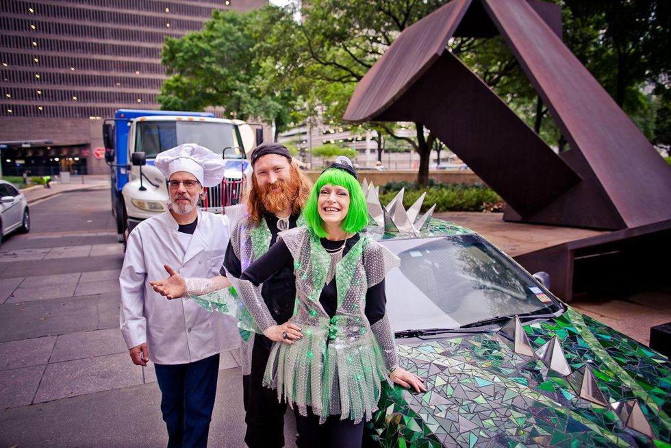 228 D.B. Wilson, Perry Gallatin and Pearl Harper at the Art Car Ball April 2015