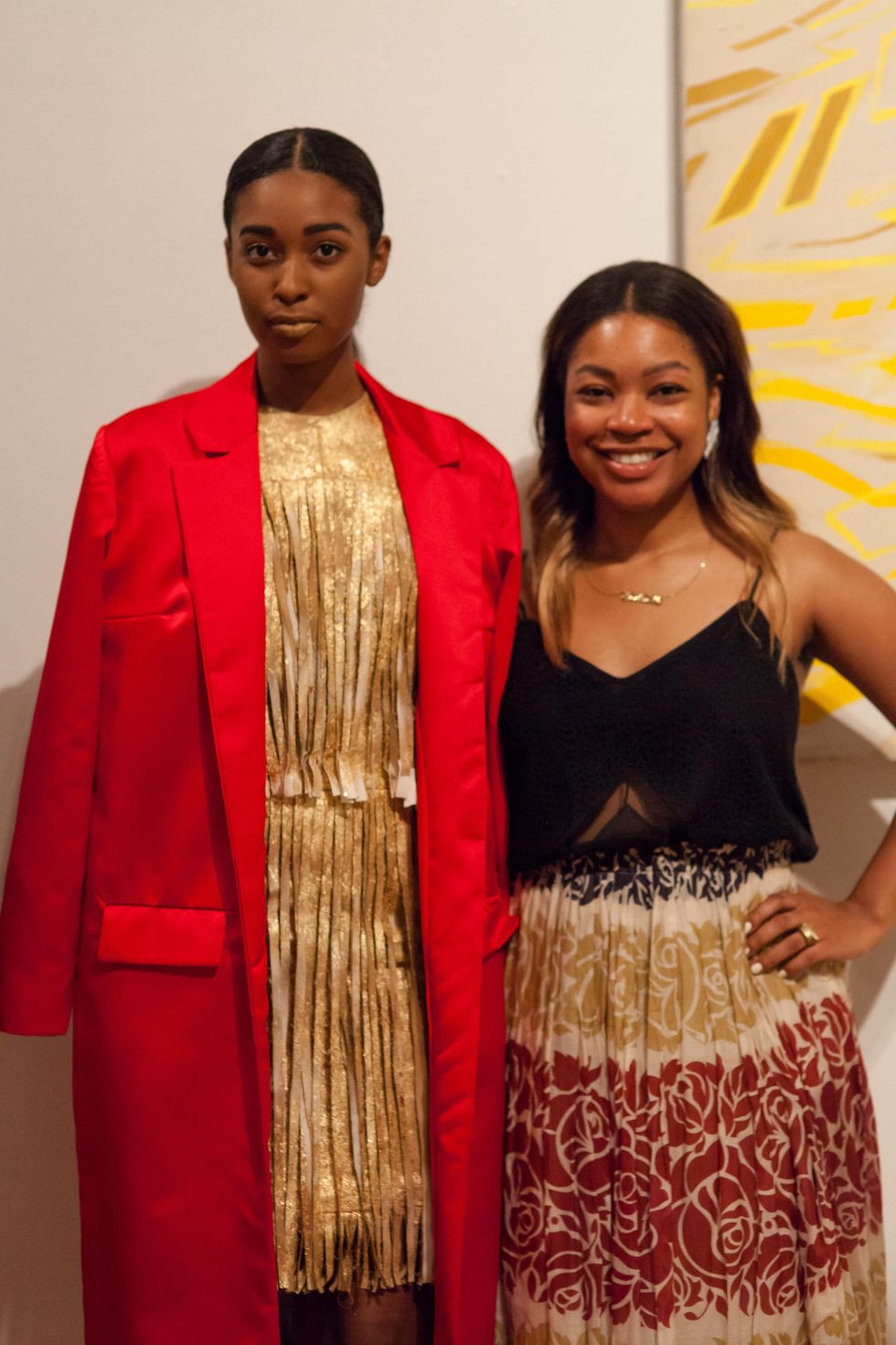 229 model Essence Berry, left, and designer Gabrielle Sauls at For the Sake of Art June 2014