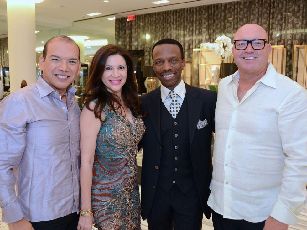 23 Alex Martinez, from left, Alex and Astley Blair and David Arpin at Fashion Gene at Tootsies May 2014