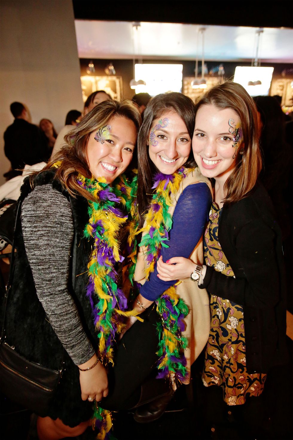 23 Allison Dyer, from left, Beth Davis and Allison Schaffer at Gray\u2019s Public House Mardi Gras grand opening benefiting Urban Green February 2015