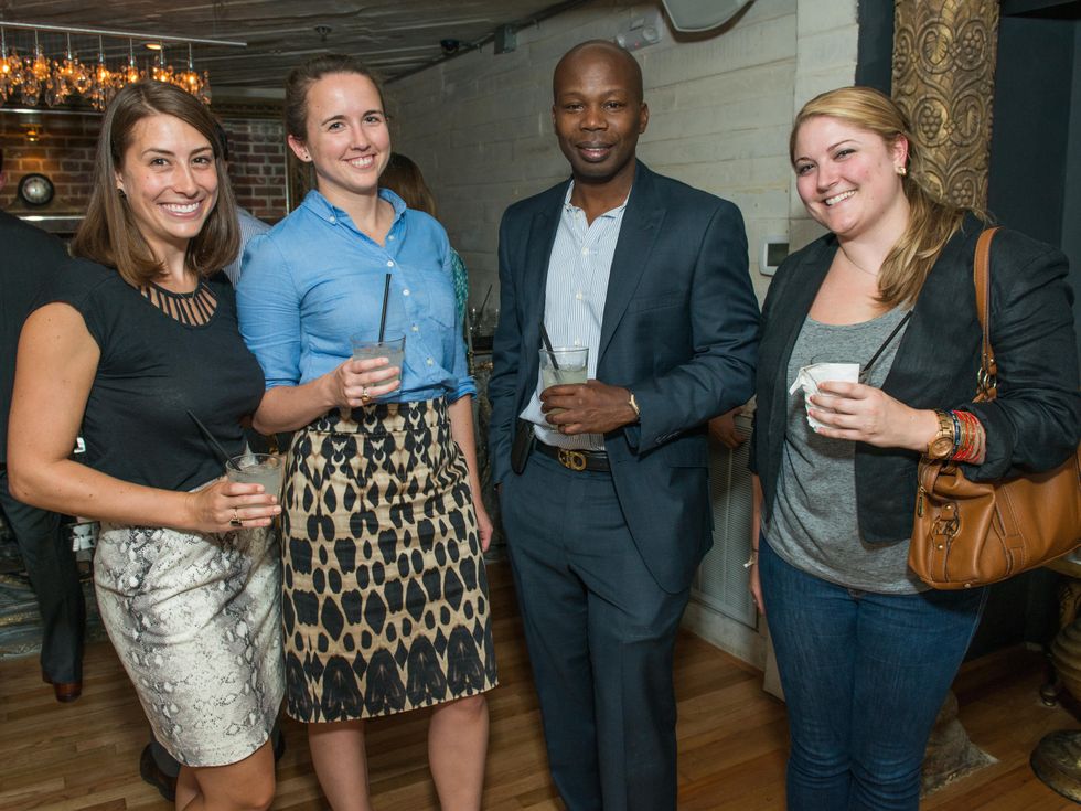 23 Bridget Barrow, from left, Colleen Nash, Sherwin Brandford and Lindsay Mays at the CultureMap Summer Social July 2014