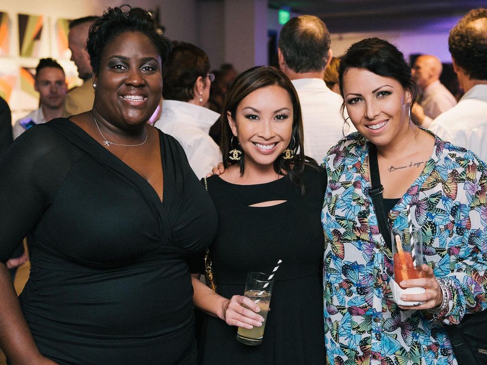 23 Kelly-Ann Clarke, from left, Lily Jang and Carrie Ferran at CultureMap fifth anniversary birthday party October 2014