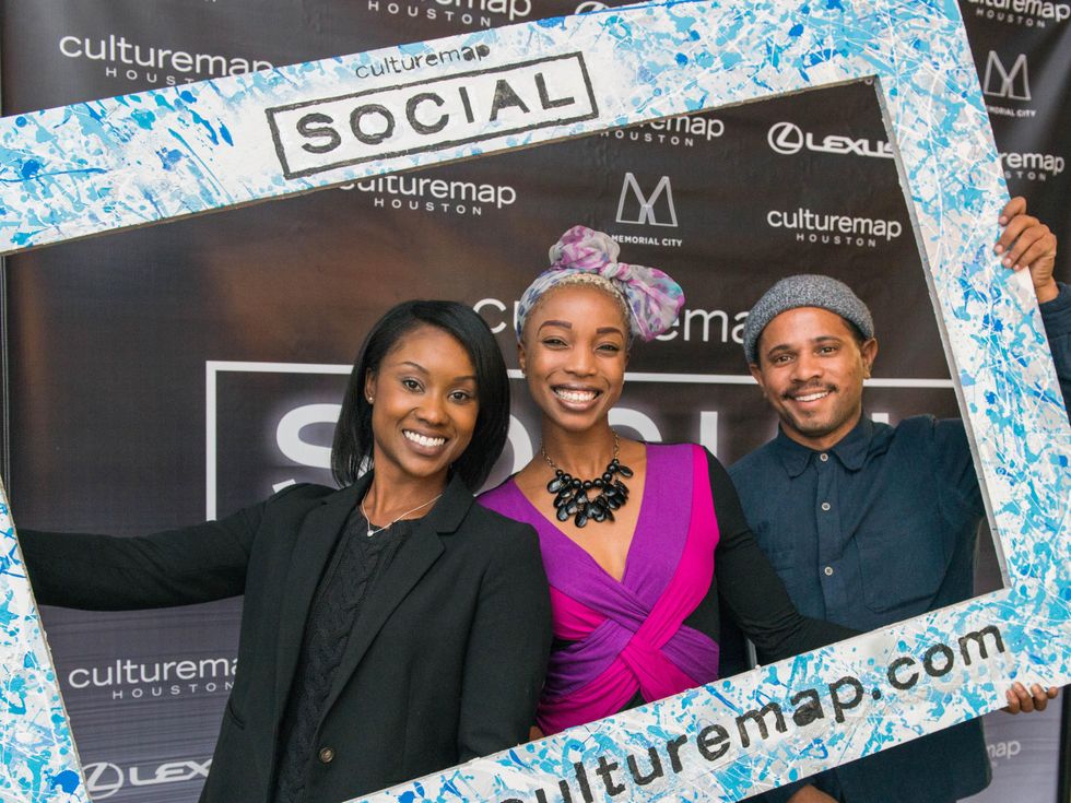 24 Renia Butler, from left, Free Lane and Michael Stevenson at the CultureMap Social at Gateway November 2014