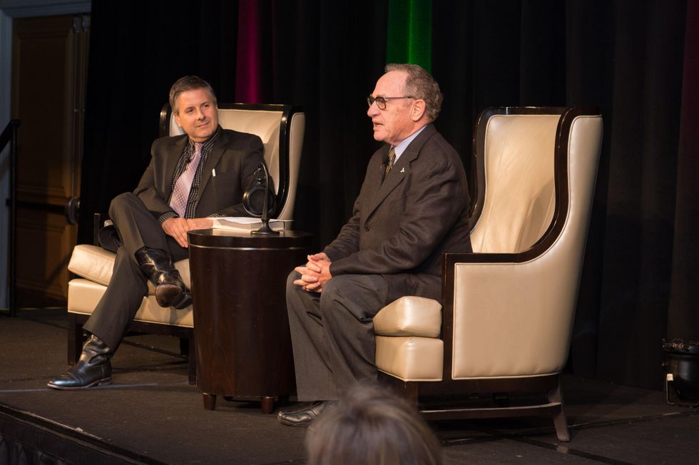 25 Ernie Manouse, left, and Alan Dershowitz at the Guardian of the Human Spirit luncheon November 2014