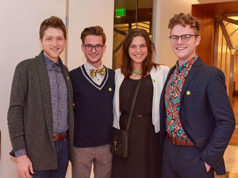 26 Matthew Rarey, from left, James Scofield, Lauren Tennet and Robert James Lynn III at Preservation Houston's Pier & Beam #ThrowbackThursday Party November 2014