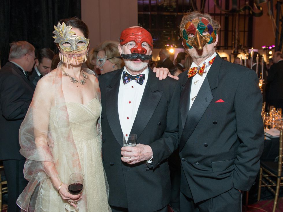 26 Mimi Hassenboehler, from left, C.C. Conner and David Groover Masks at the Houston Ballet Ball February 2015